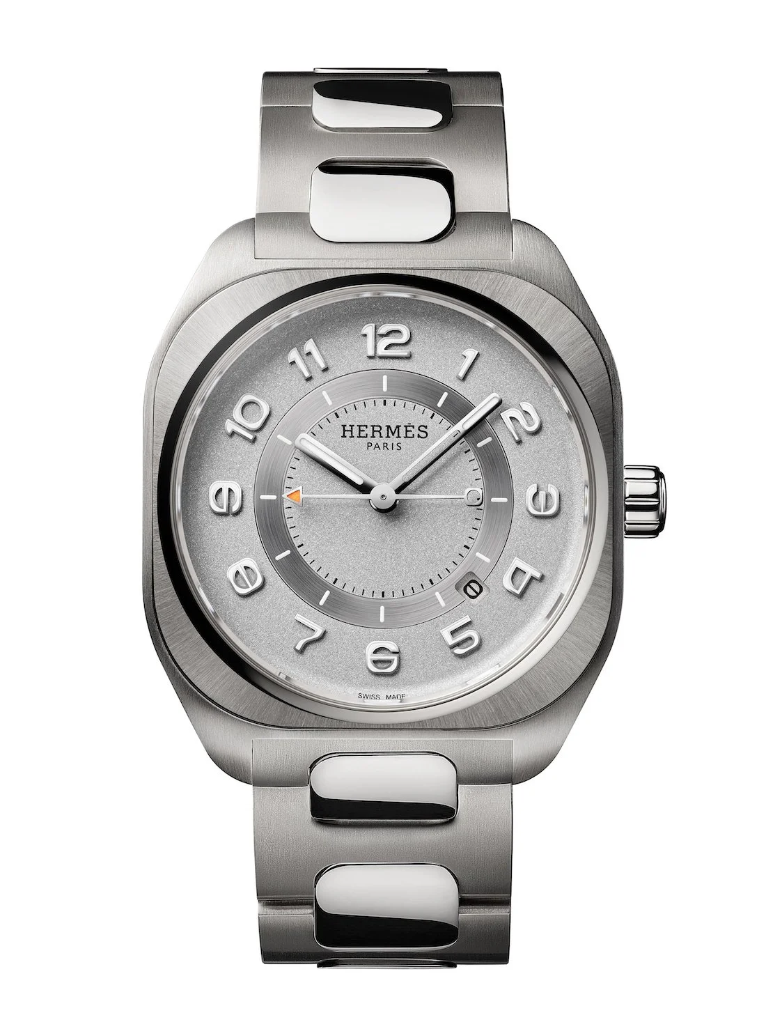 HERMES 置時計 シルバー メタル レザー　時計 HERMES 置時計 シルバー メタル レザー 時計